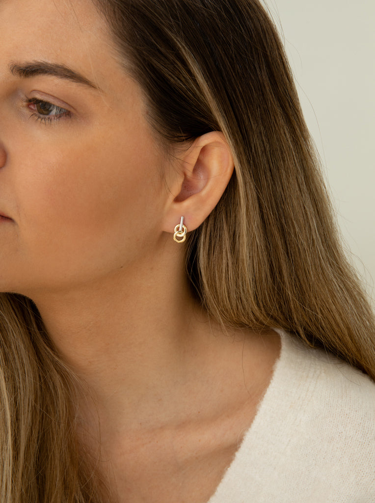 Pendientes de plata diseño doble círculo entrelazado