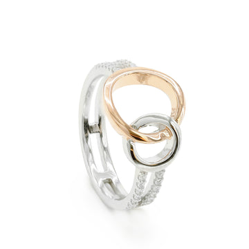 Anillos circonitas de plata diseño doble círculo bicolor
