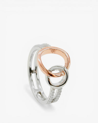Anillos circonitas de plata diseño doble círculo bicolor