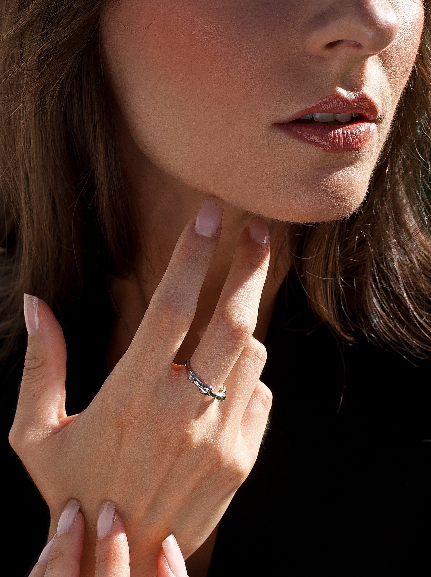 Anillos de diseño de plata lisa diseño líquido