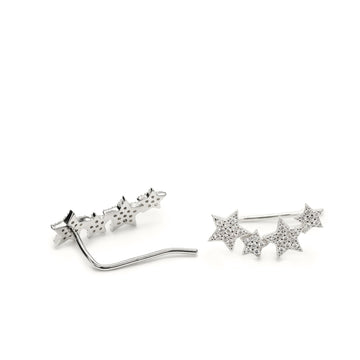 Silver climber earrings with star motif and cubic zirconia