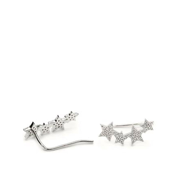 Boucles d'oreilles grimpeurs de argent avec motif de stars avec  grimpeurs zircons