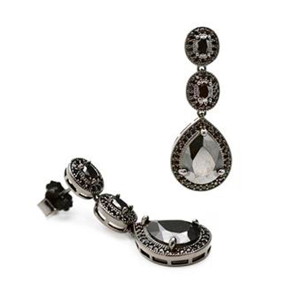 Pendientes largos  plata brillantes novia rutenio 3 piezas con lágrima