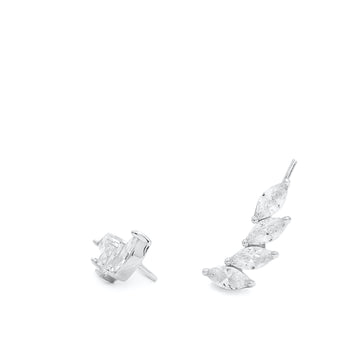 Pendientes trepadores de plata con cuatro circonitas en diseño de rombo