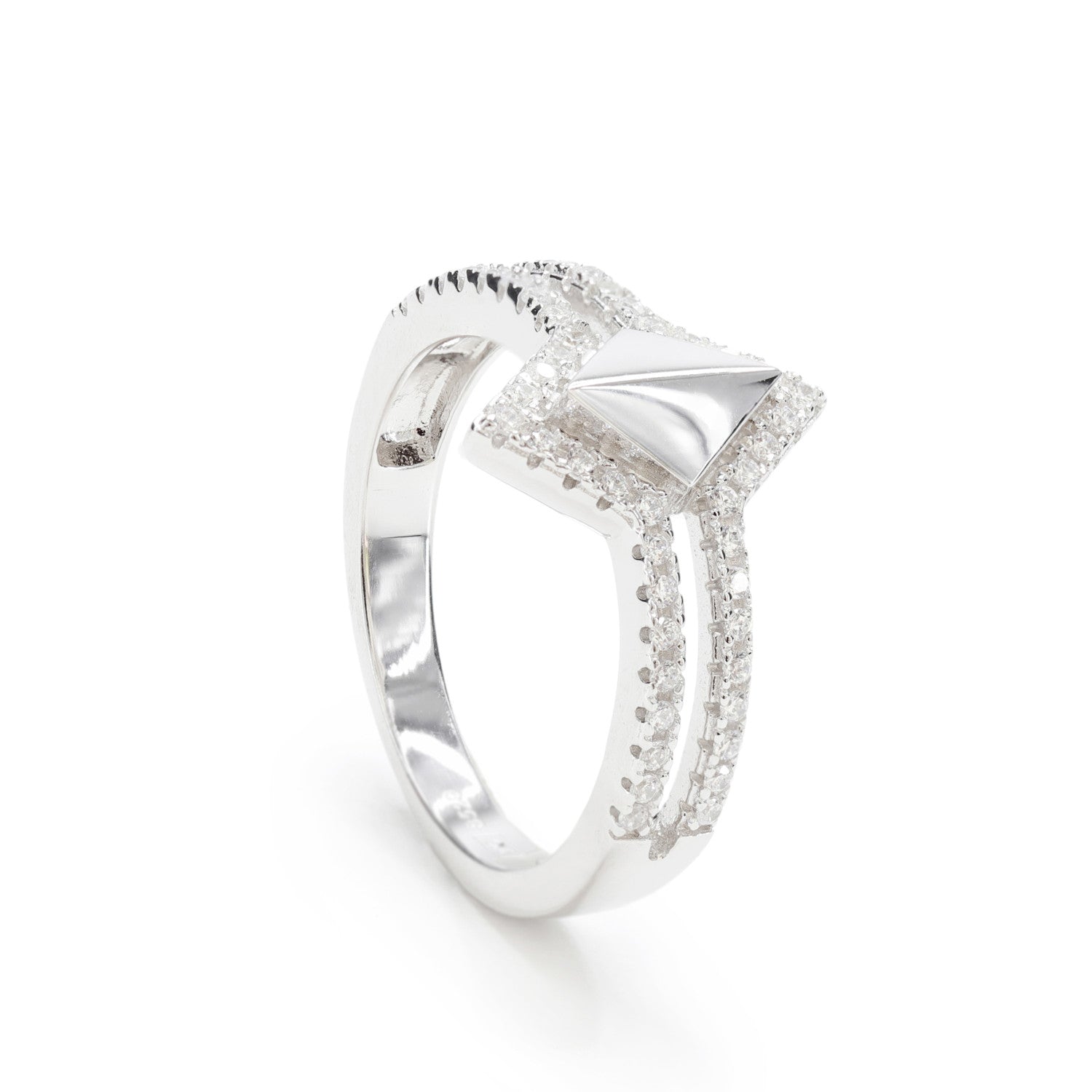 Bagues en zircone à deux pistes et losange central