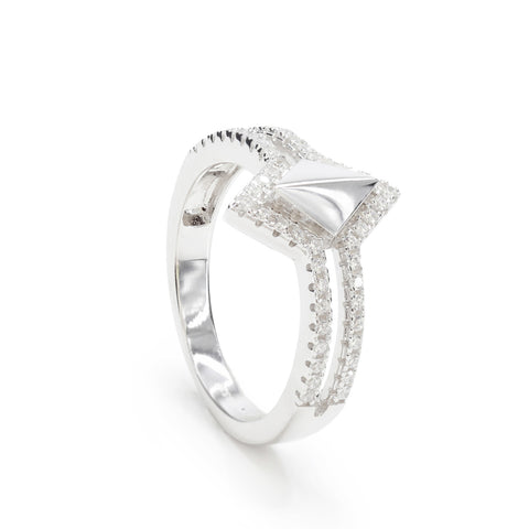 Bagues en zircone à deux pistes et losange central