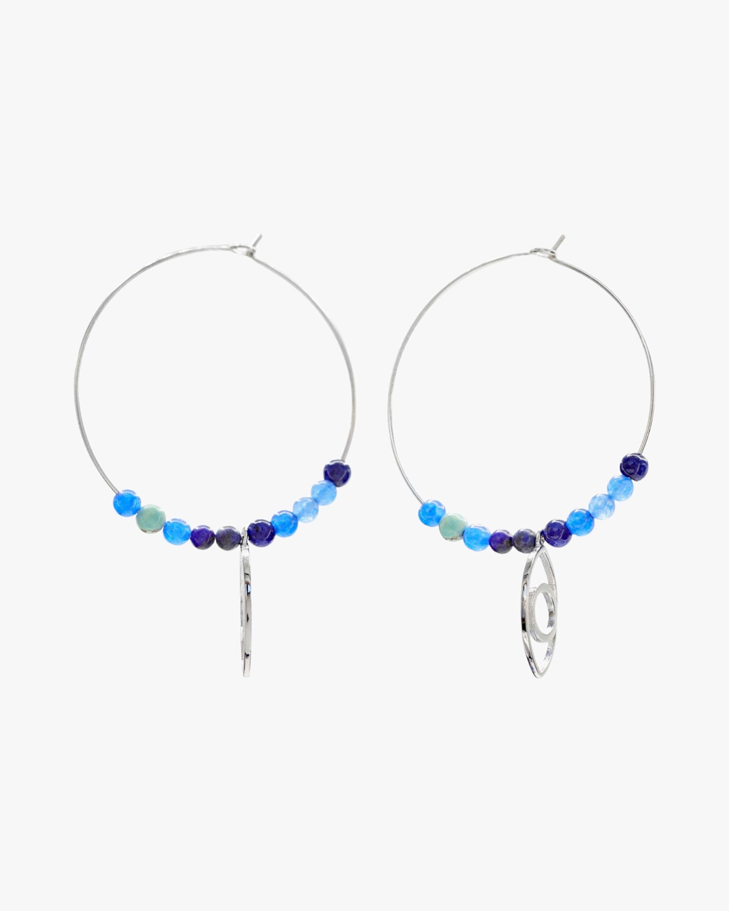 Boucles d'oreilles créoles ornées de pendentifs en forme d'œil et de pierres précieuses