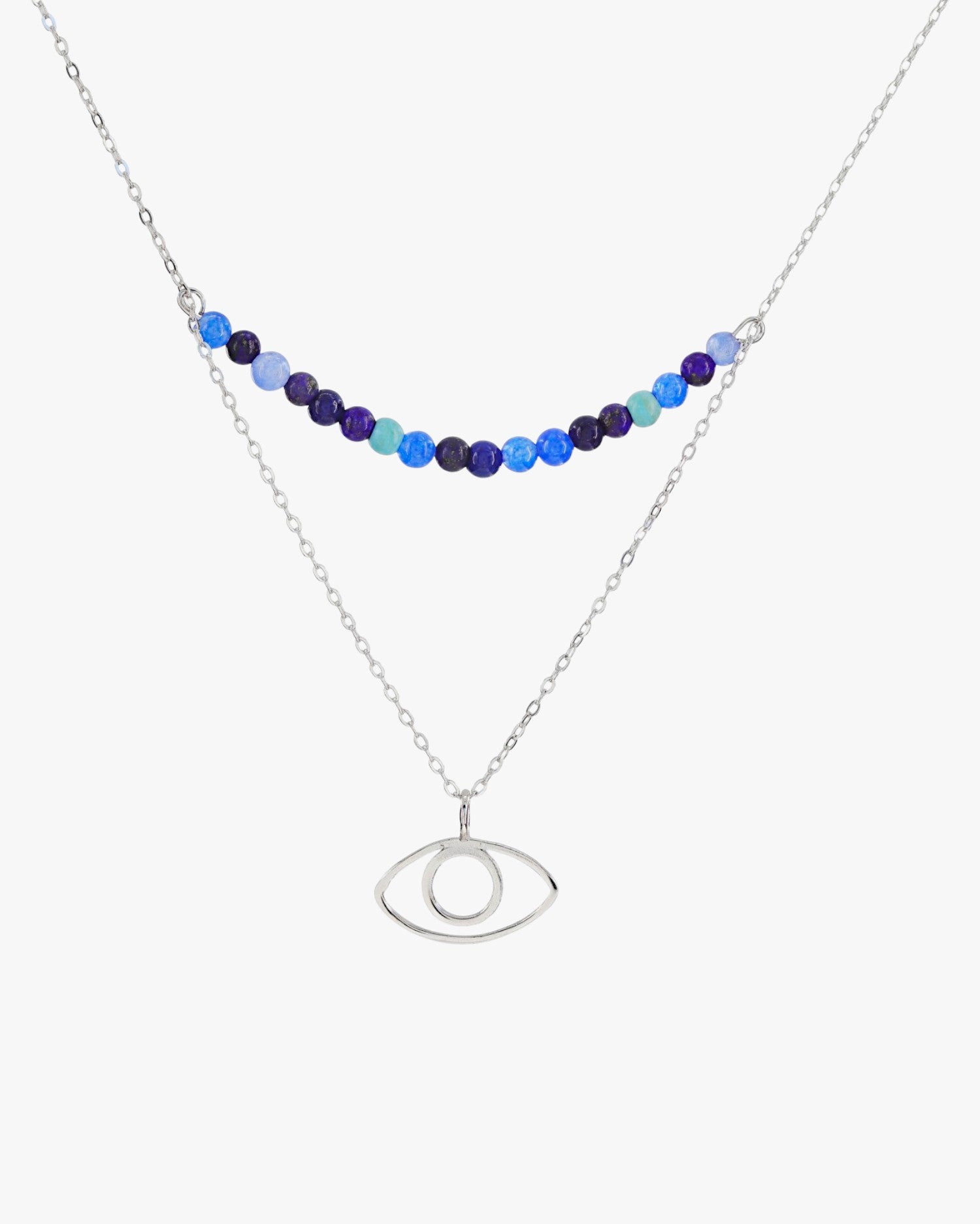 Colliers doubles ornés d'un pendentif œil et de pierres bleues