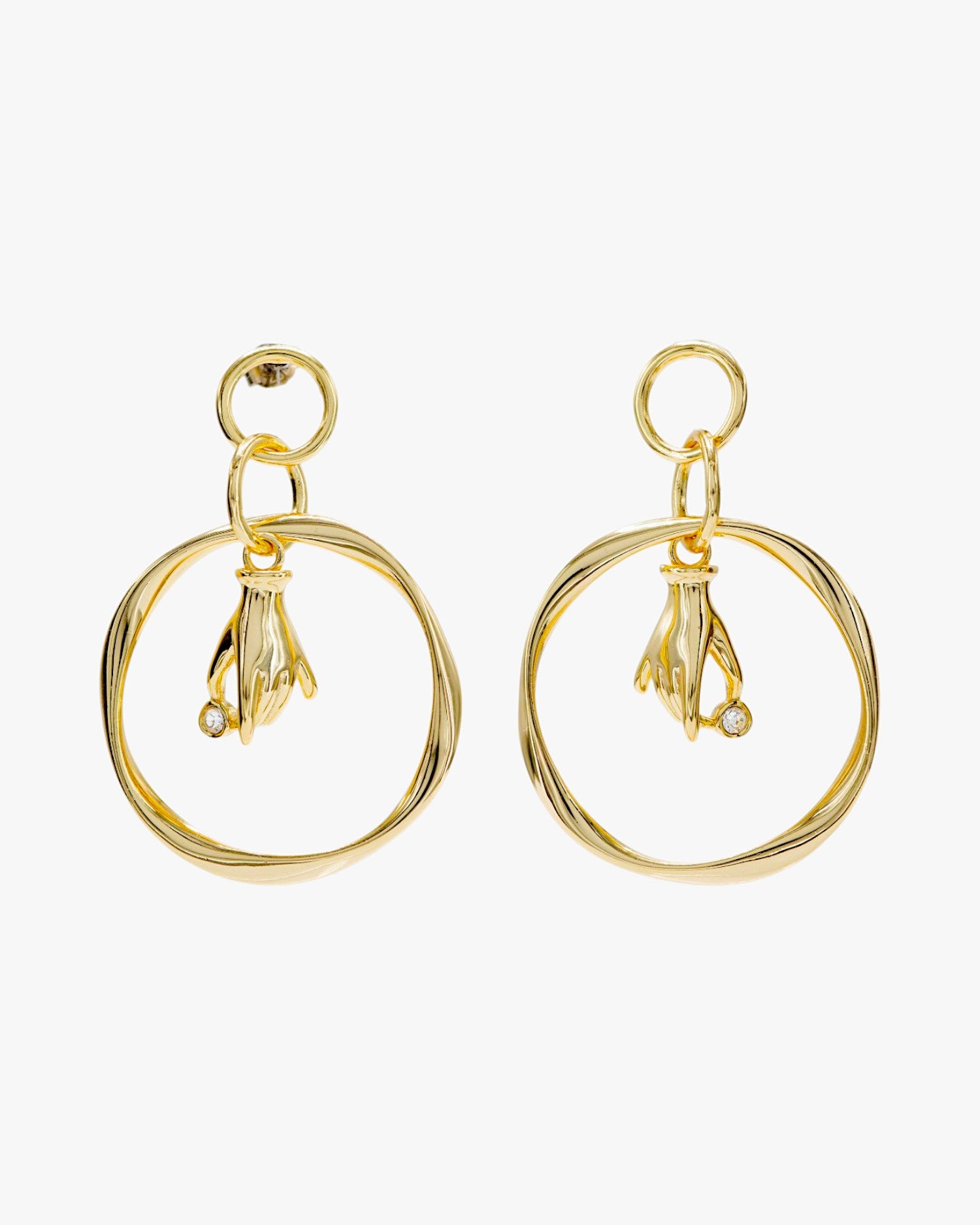 Pendientes aros con colgantes diseño charm de mano y circonita