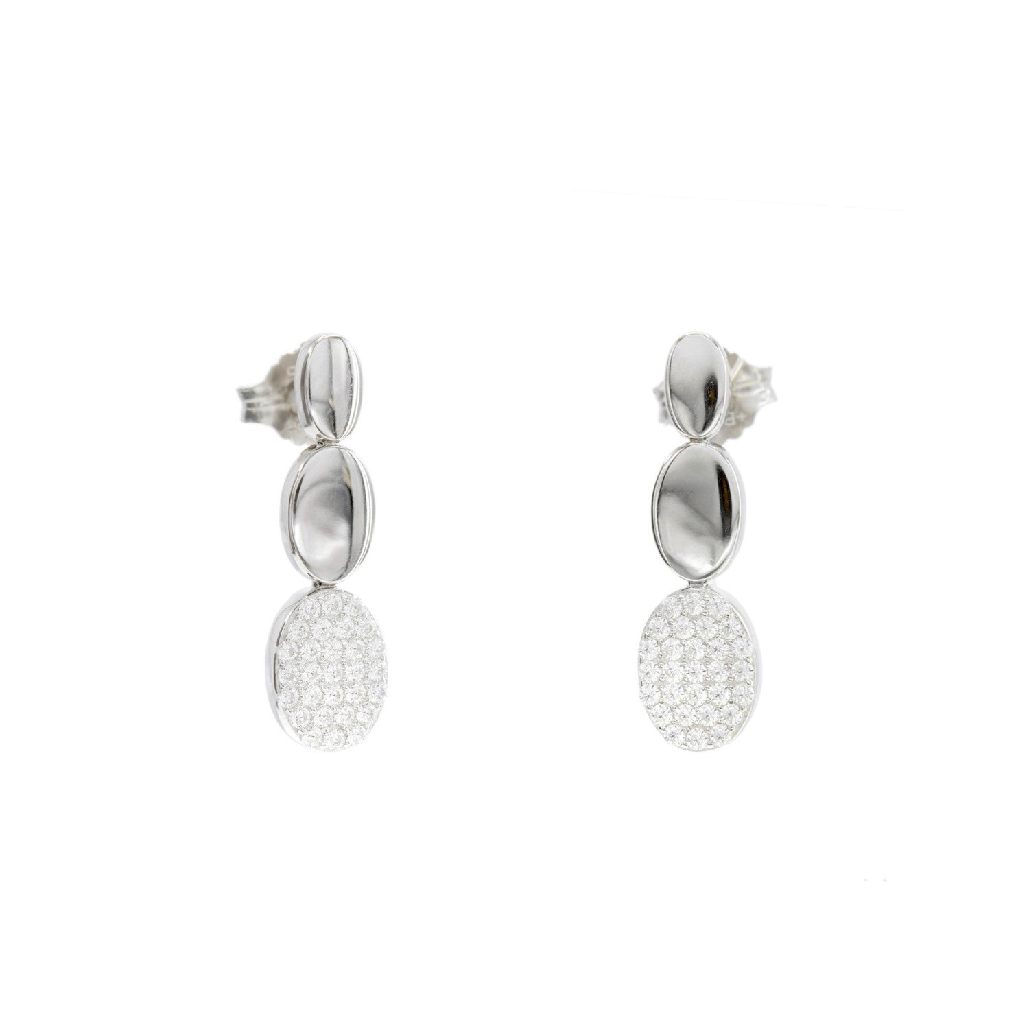 Pendientes largos plata brillantes motivos redondos y circonitas