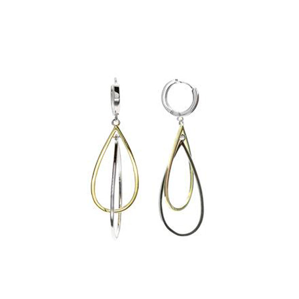 earrings two tone silver long with design teardrop