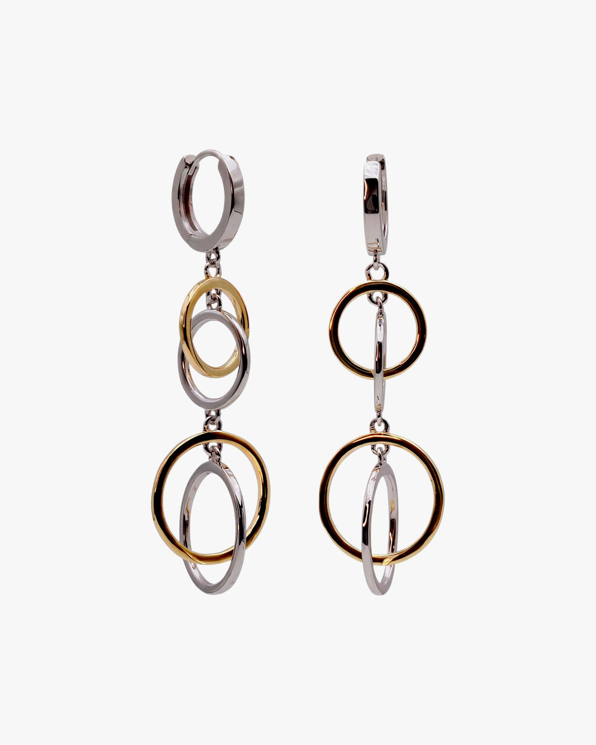 Two-tone silver earrings with a tangled circle design