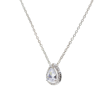 Colgante brillante de plata con motivo de cuarzo adamantino en forma de lágrima y detalle de circonitas