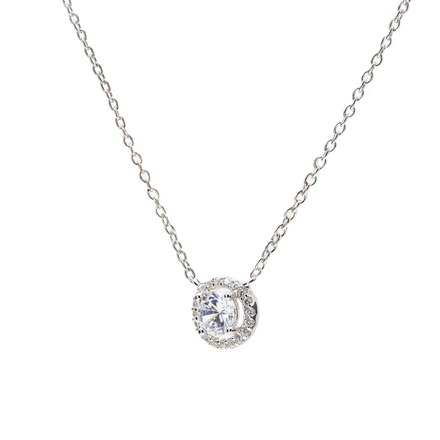 Sparkling silver pendant with round cubic zirconia motif and cubic zirconia detail