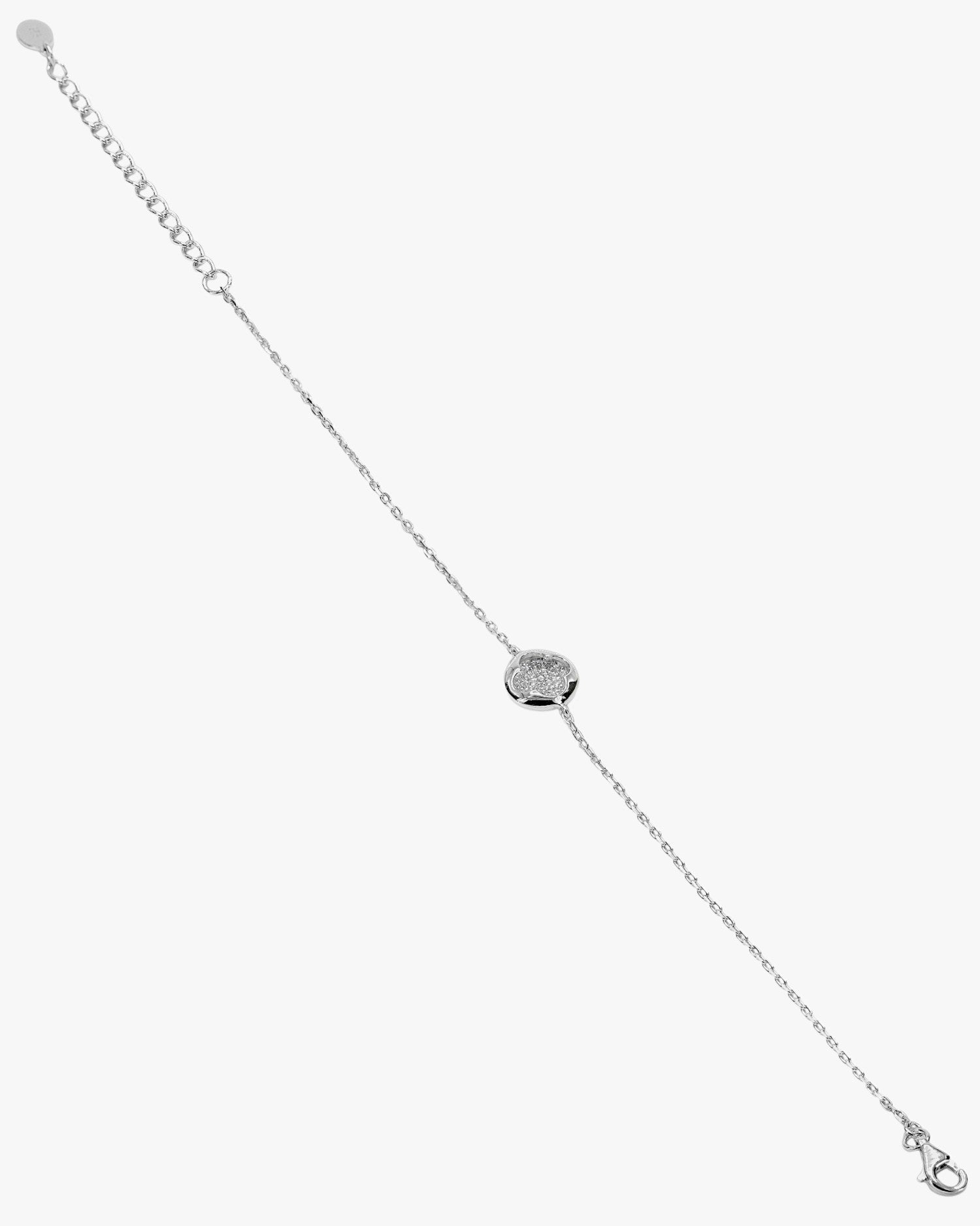 Pulseras finas de plata con silueta floral y circonitas