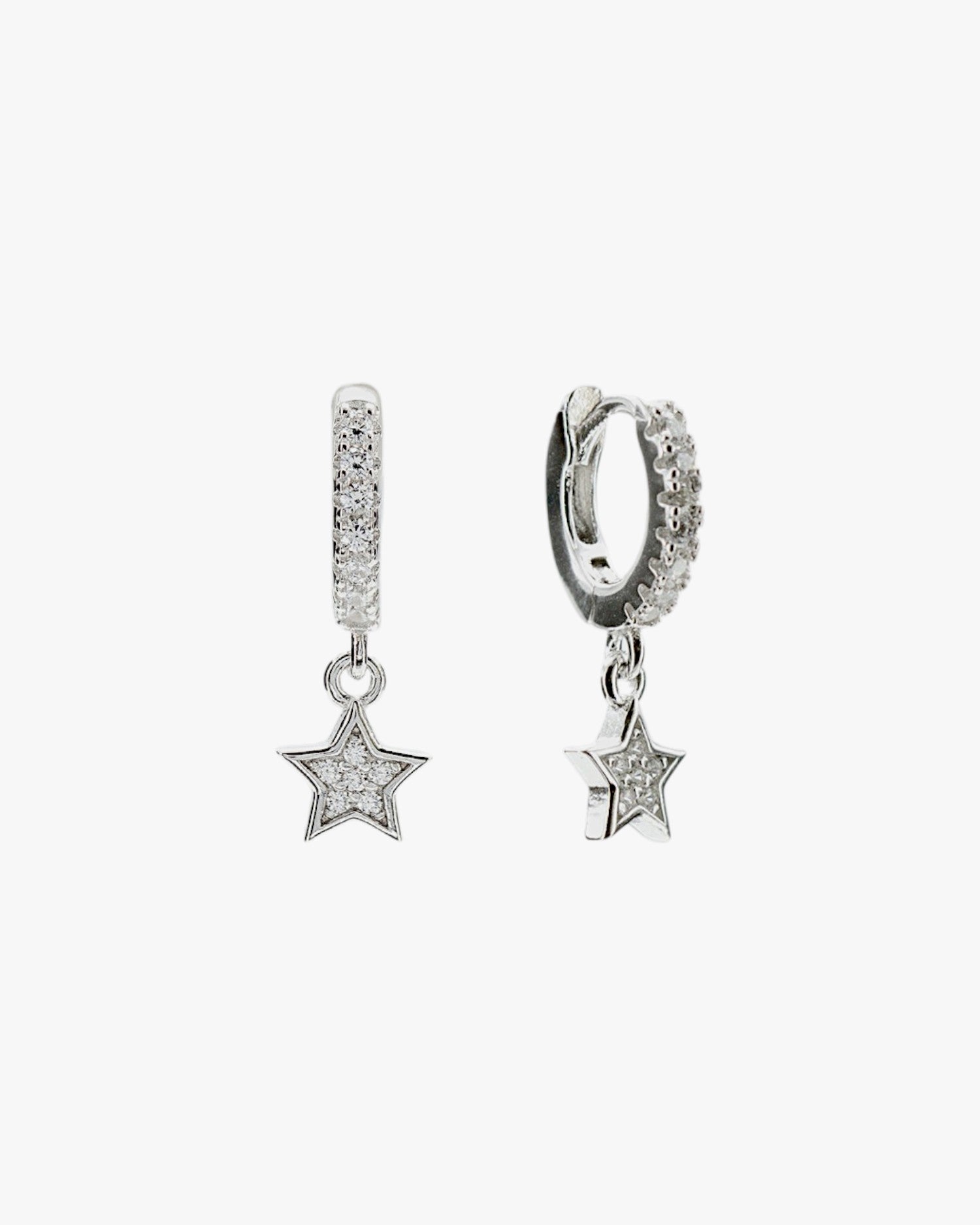 Hoop earrings with silver pendants and star charm with cubic zirconia