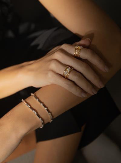 Fine silver bracelets with multiple adamantine quartz motifs