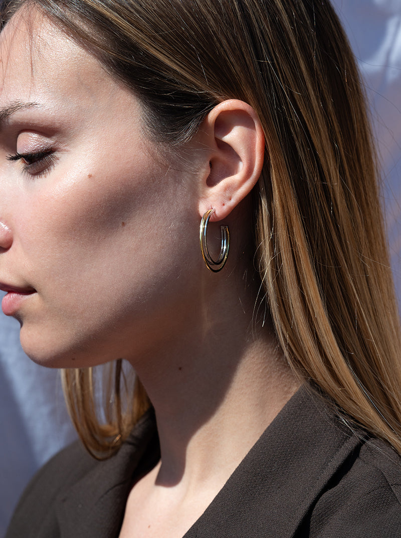 Pendientes aro bicolor con tres railes medida mediana