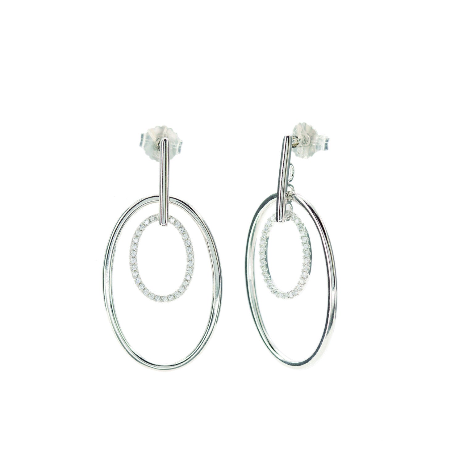Boucles d'oreilles originaux design de double créole ovale avec zircons