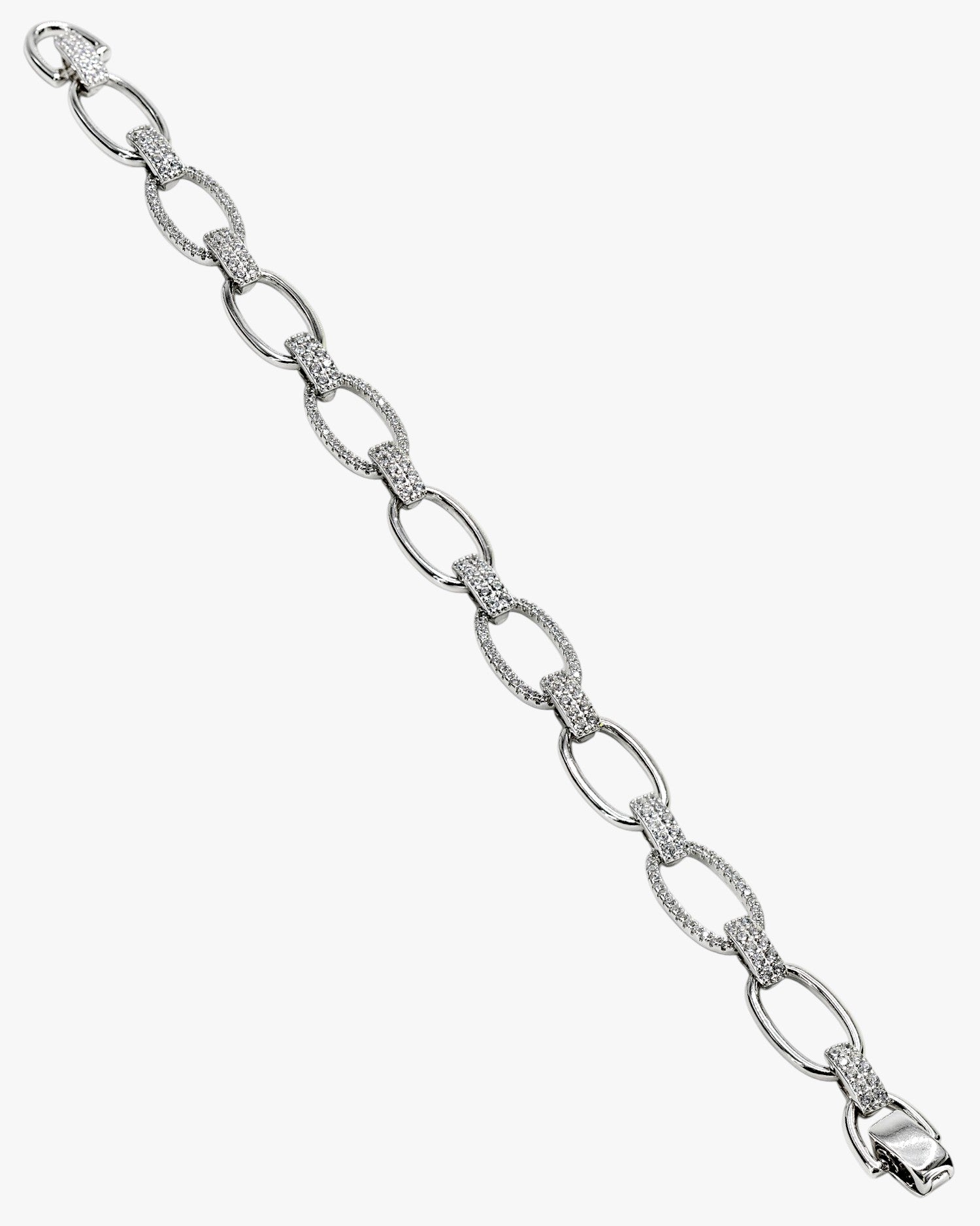 Pulsera eslabones plata diseño alterno con circonitas