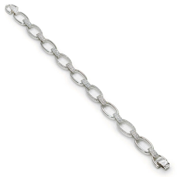 Silver link bracelet with alternating design and cubic zirconia