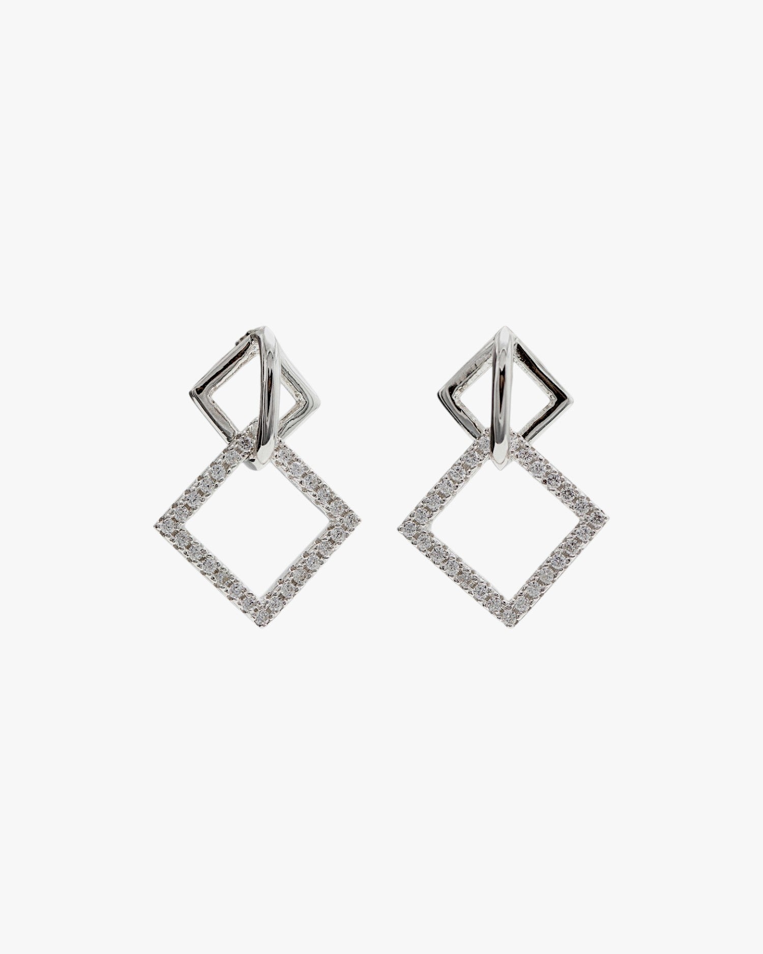 Pendientes con colgantes diseño de doble rombo y circonitas