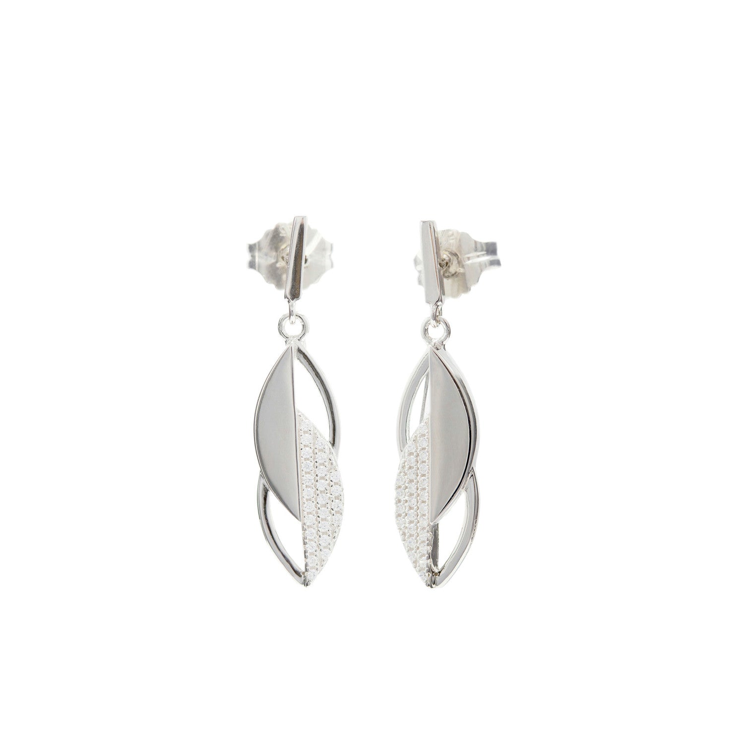 Pendientes originales diseño de hoja geométrica con circonitas
