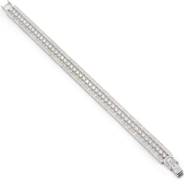 Pulseras brillantes de plata con raíl central de circonitas