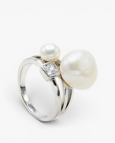 Anillos con perlas de plata con triple motivo