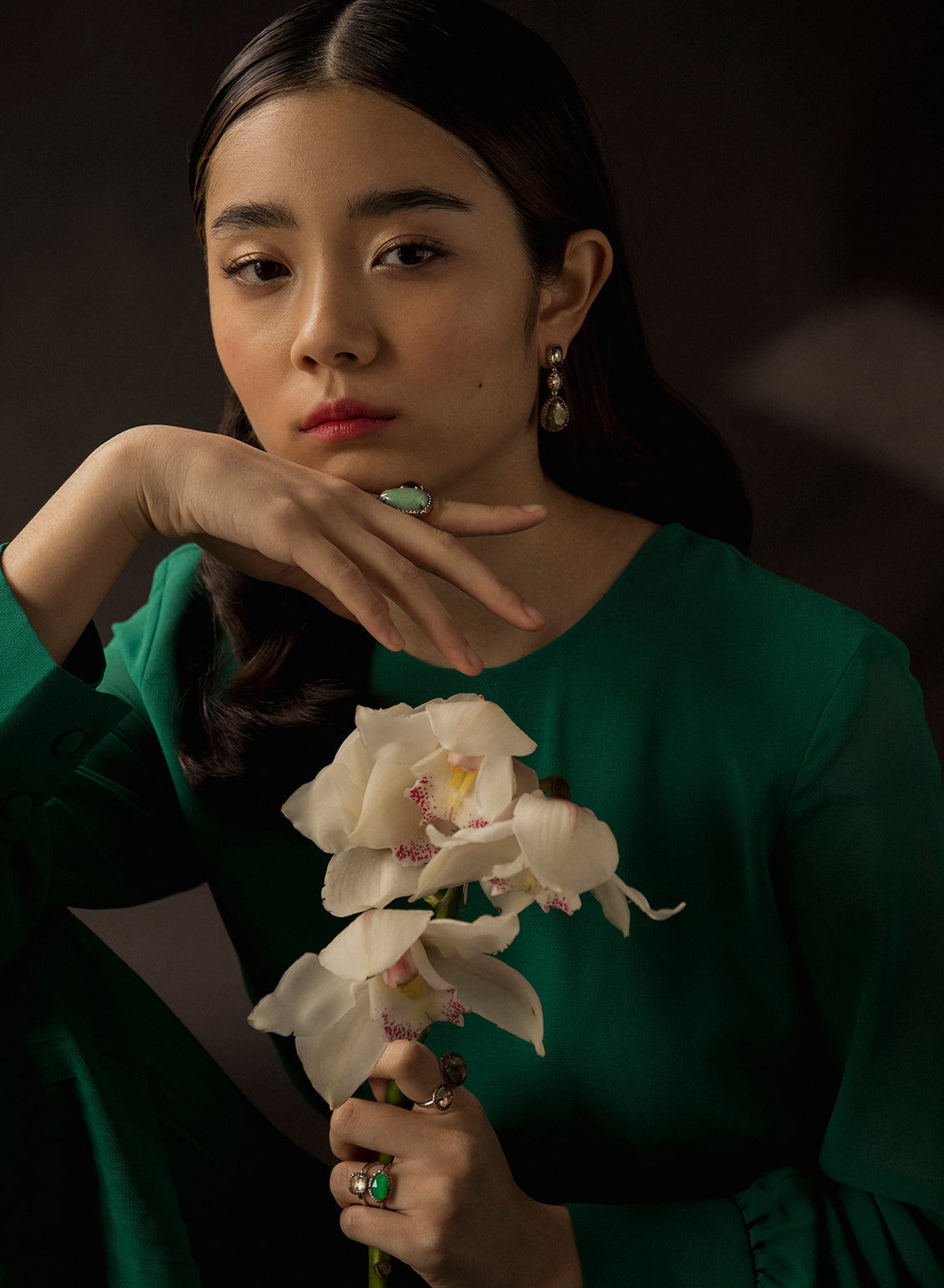 Pendientes de piedra natural de plata diseño triple