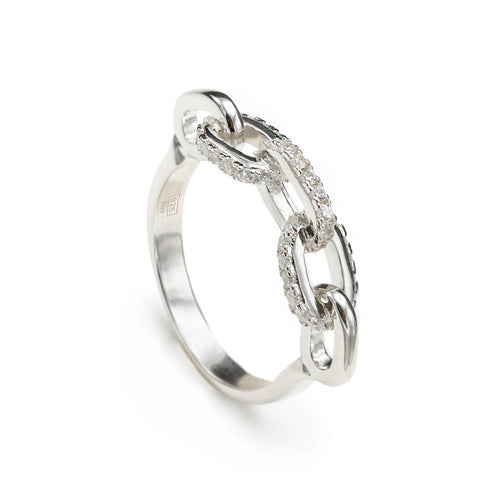 Rings fins de argent design de chaîne et zircons
