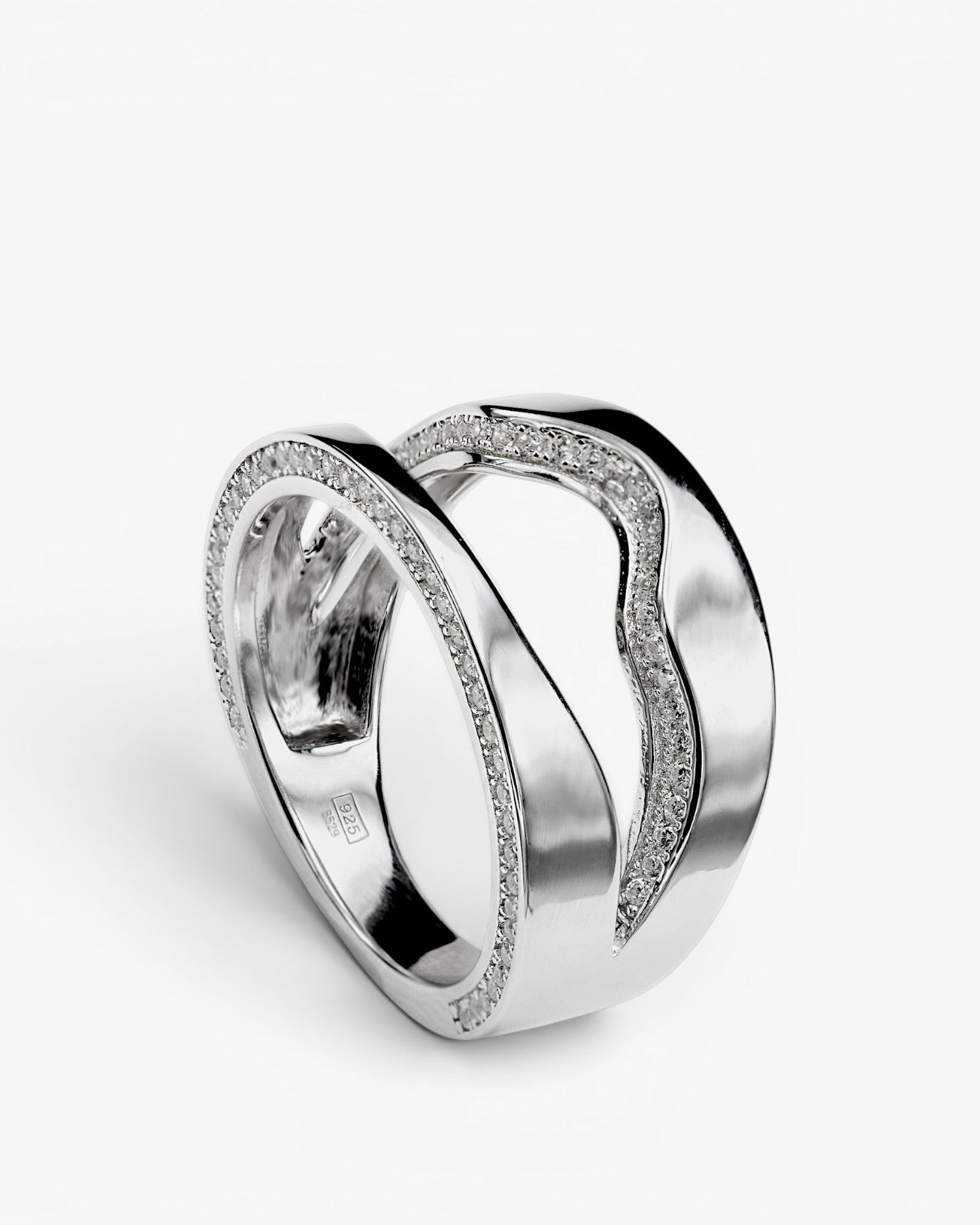 Anillos grandes diseño doble carril irregular con circonitas