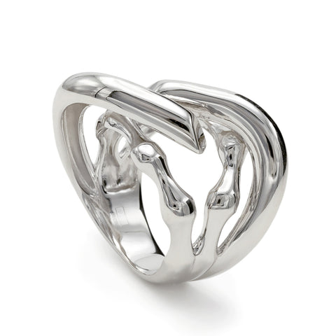 Anillos grandes de plata diseño líquido irregular