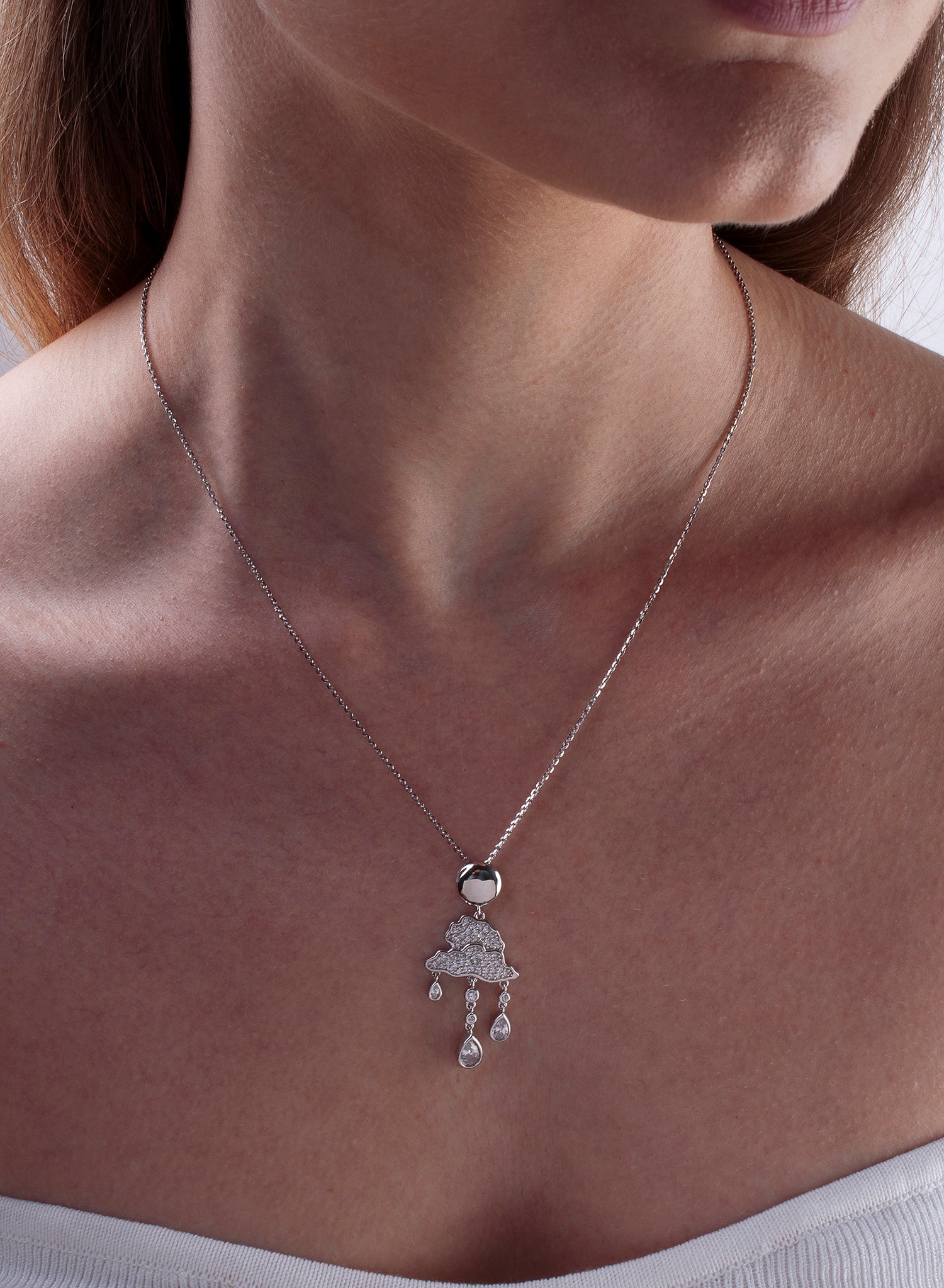 Original silver necklaces with cloud and drop charm designs