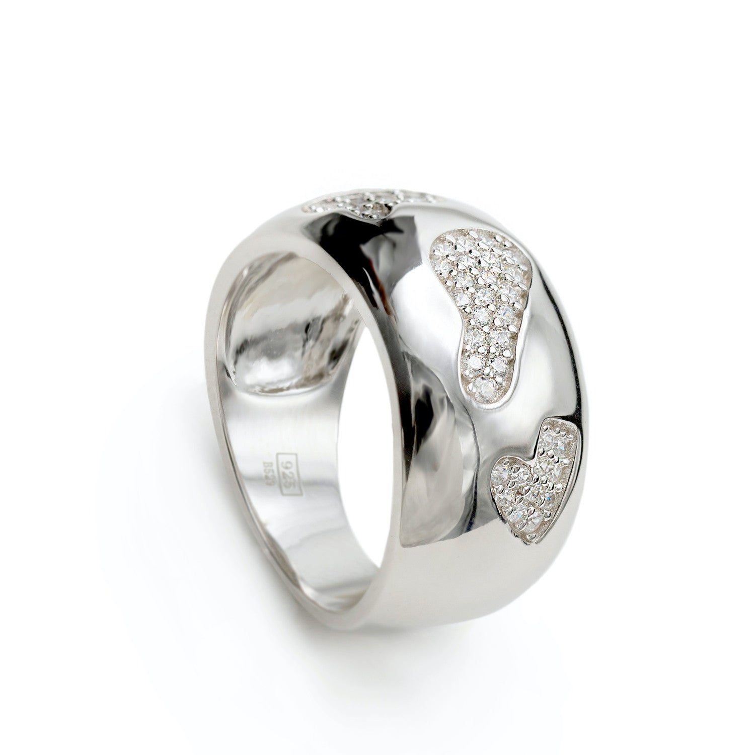 Anillos anchos de plata lisa con motivos de circonitas
