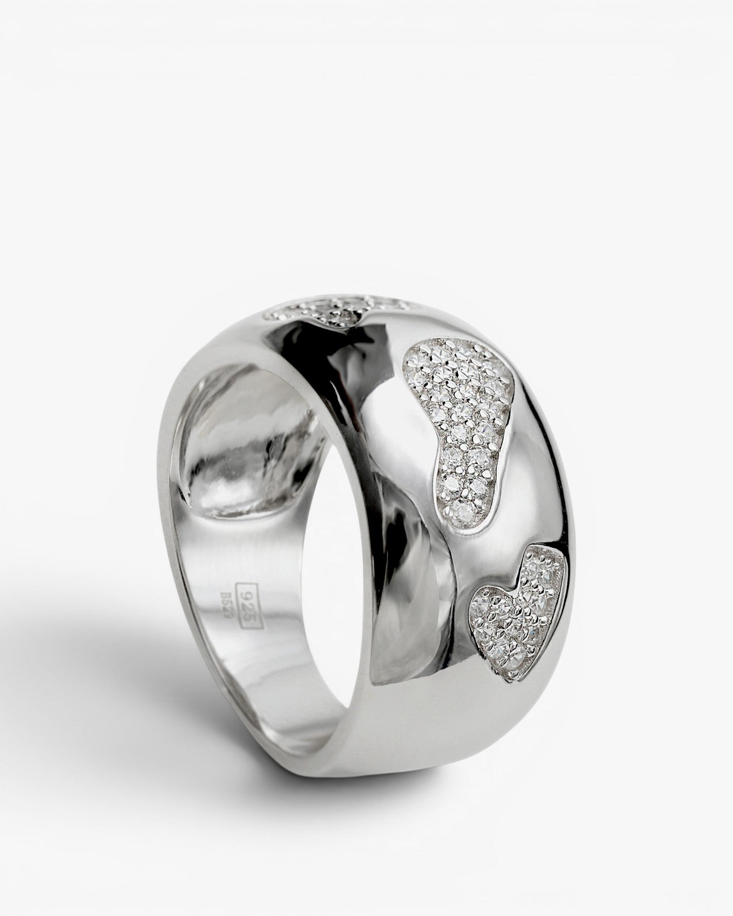 Anillos anchos de plata lisa con motivos de circonitas