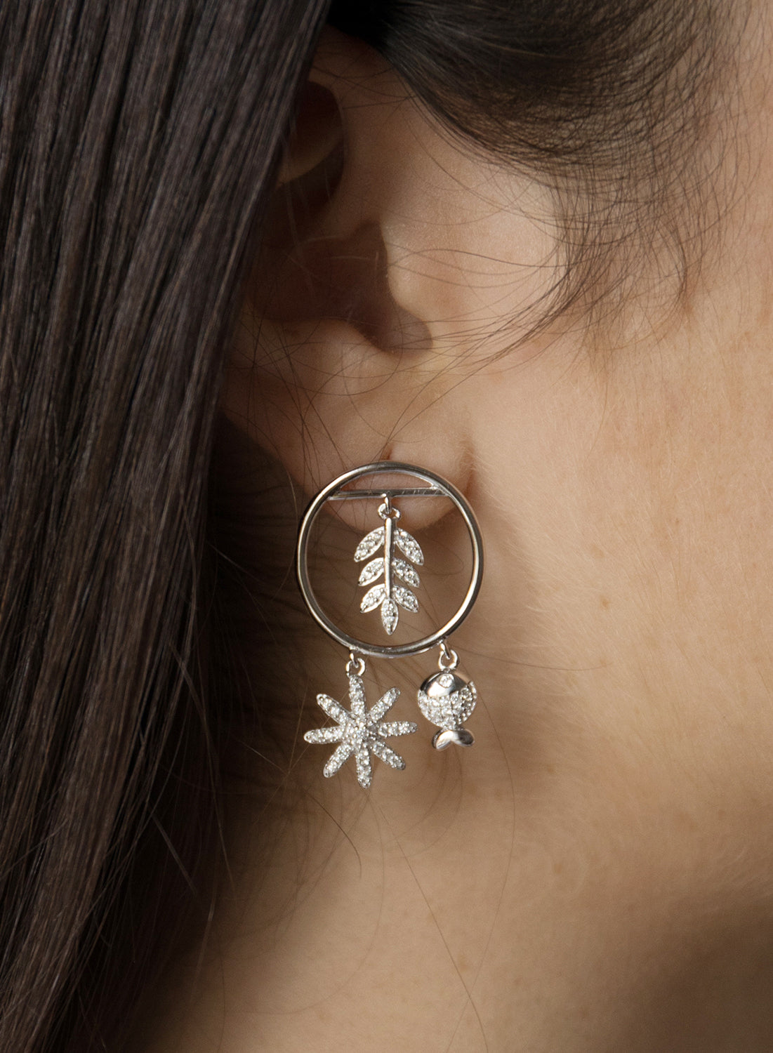 Pendientes con colgantes plata triple motivo diseño naturaleza