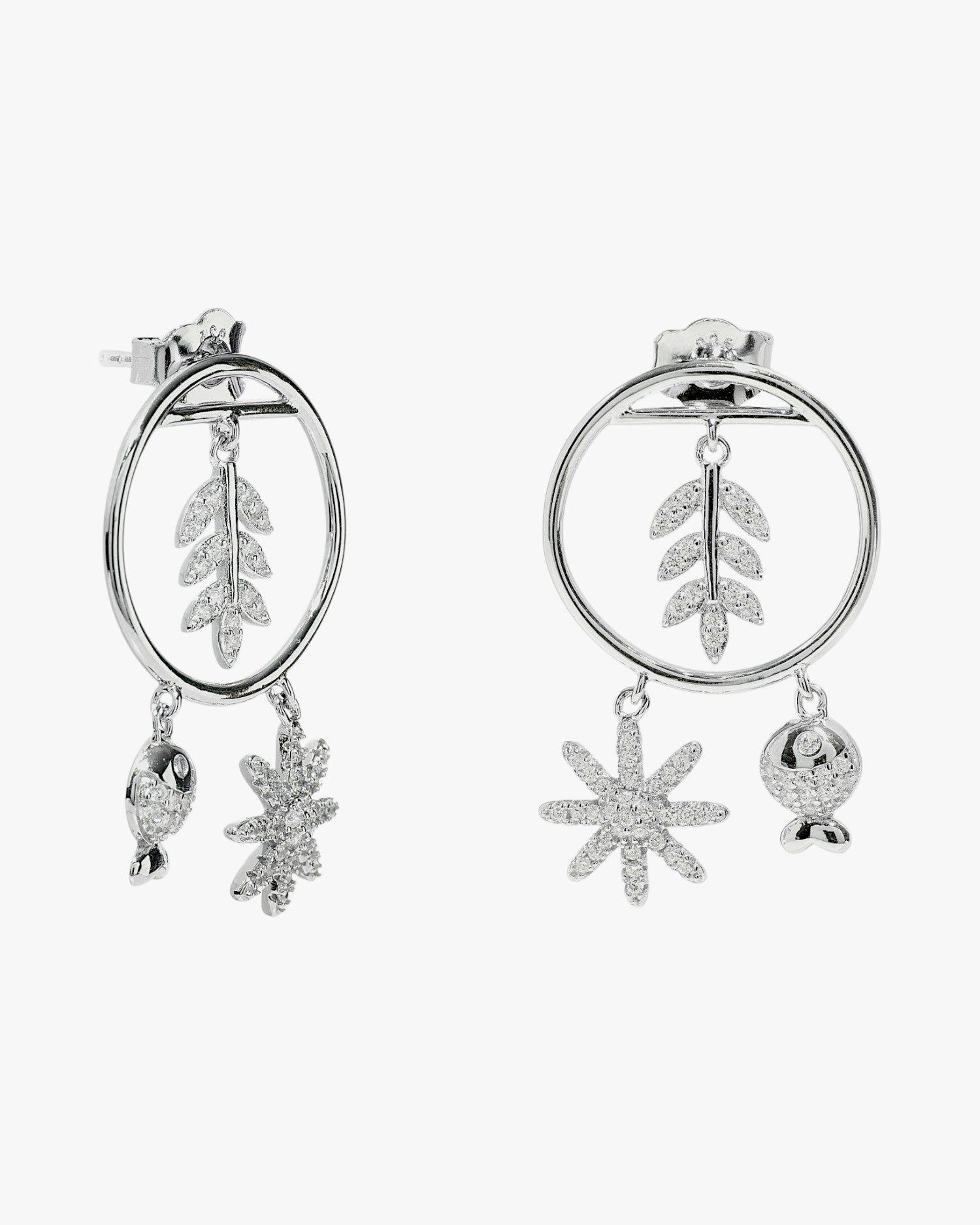 Pendientes con colgantes plata triple motivo diseño naturaleza