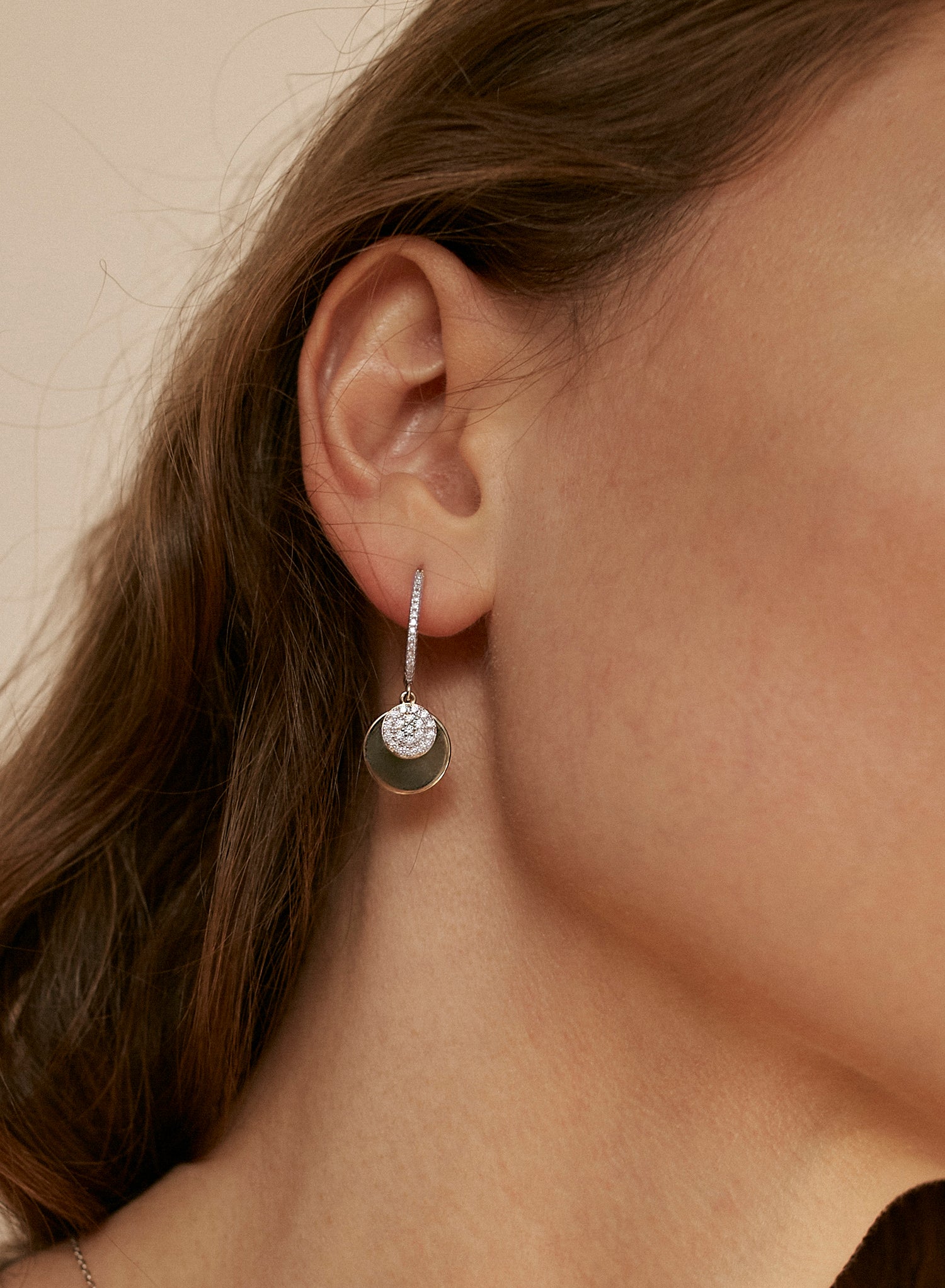 Boucles d'oreillesargent avec pendentif motif circulaire pendentif et zircons