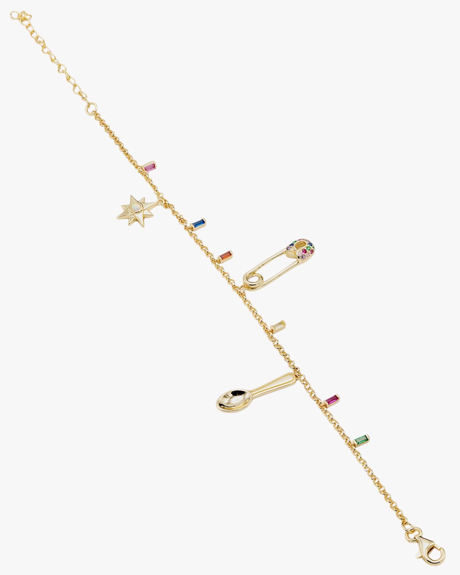 Pulseras con colgantes diseño de imperdible cuchara y estrella