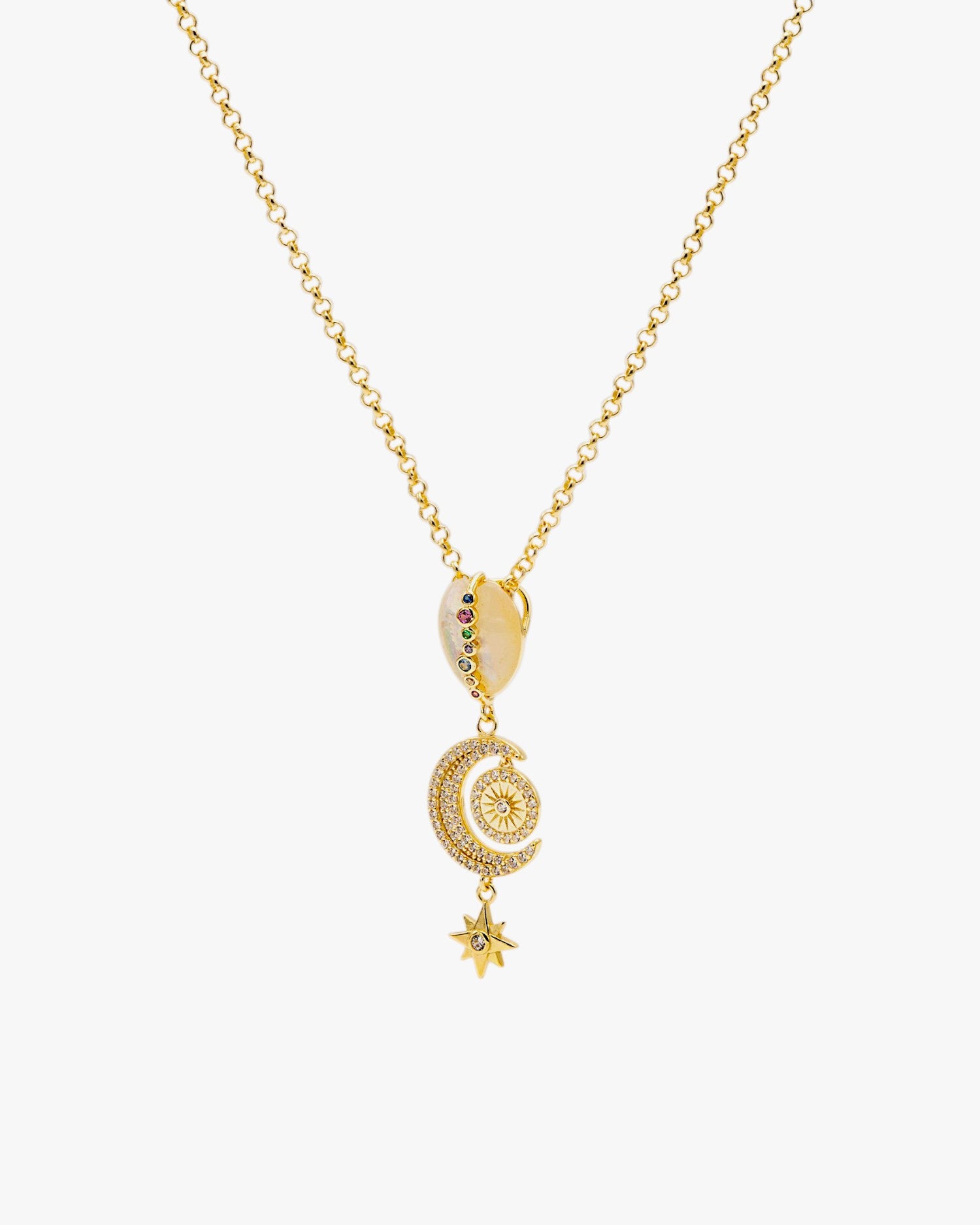 Original silver necklaces with gold plating, lunar design with pearl