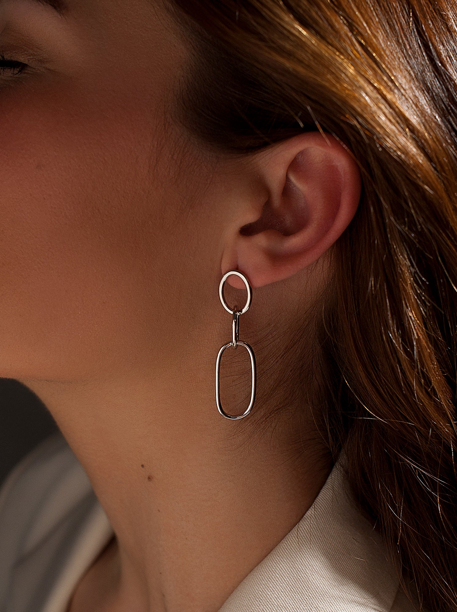Boucles d'oreilles longs de argent design maillons