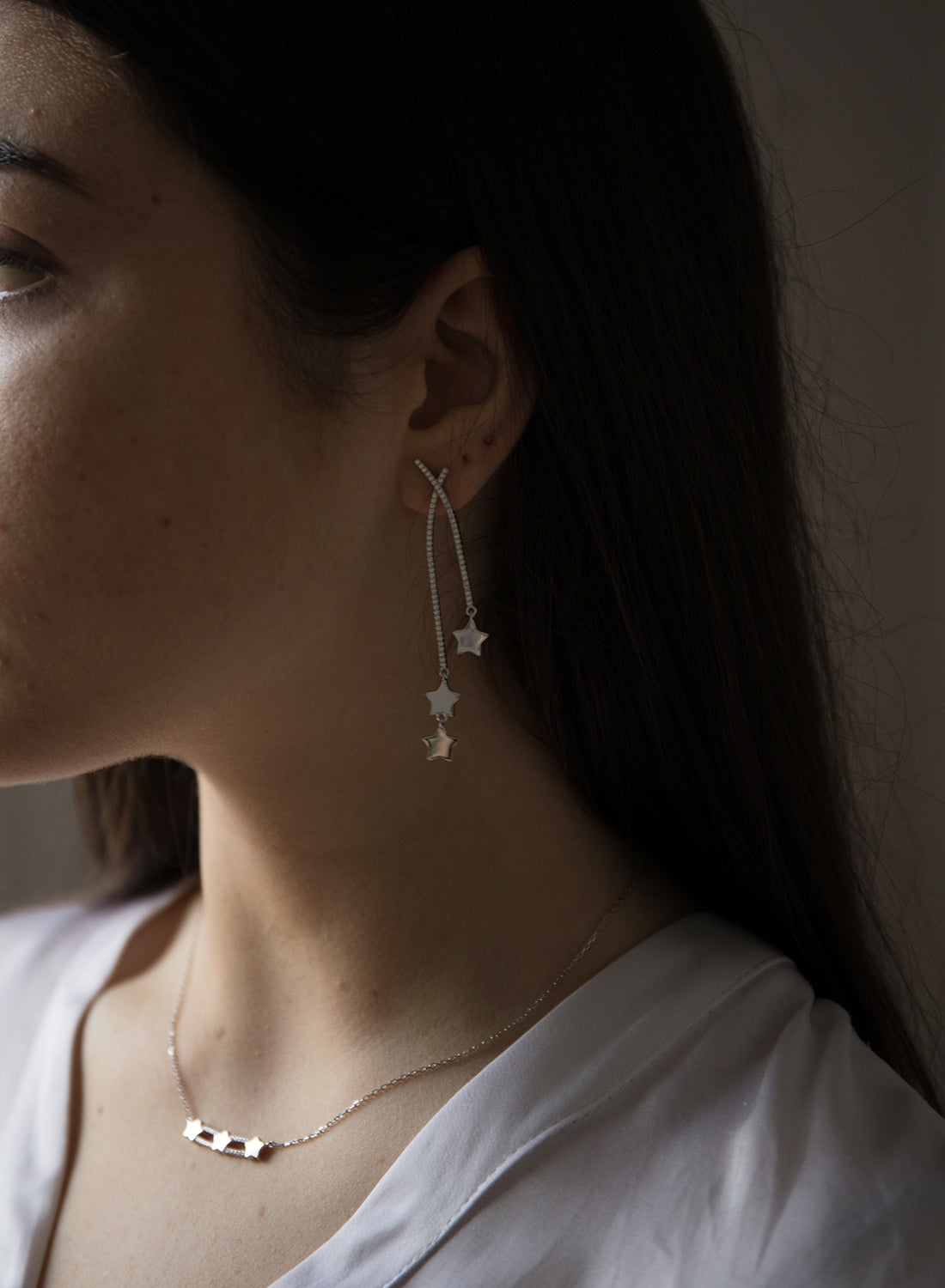 Collares plata originales diseño triple estrella con circonita