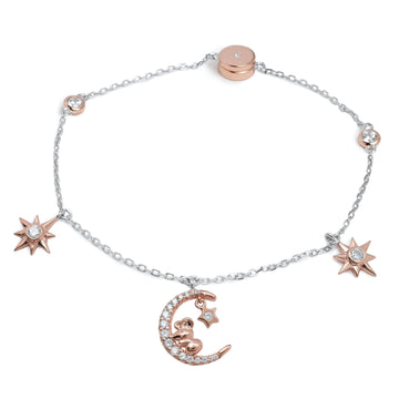 Pulseras con colgantes mini charms en rosa con circonitas