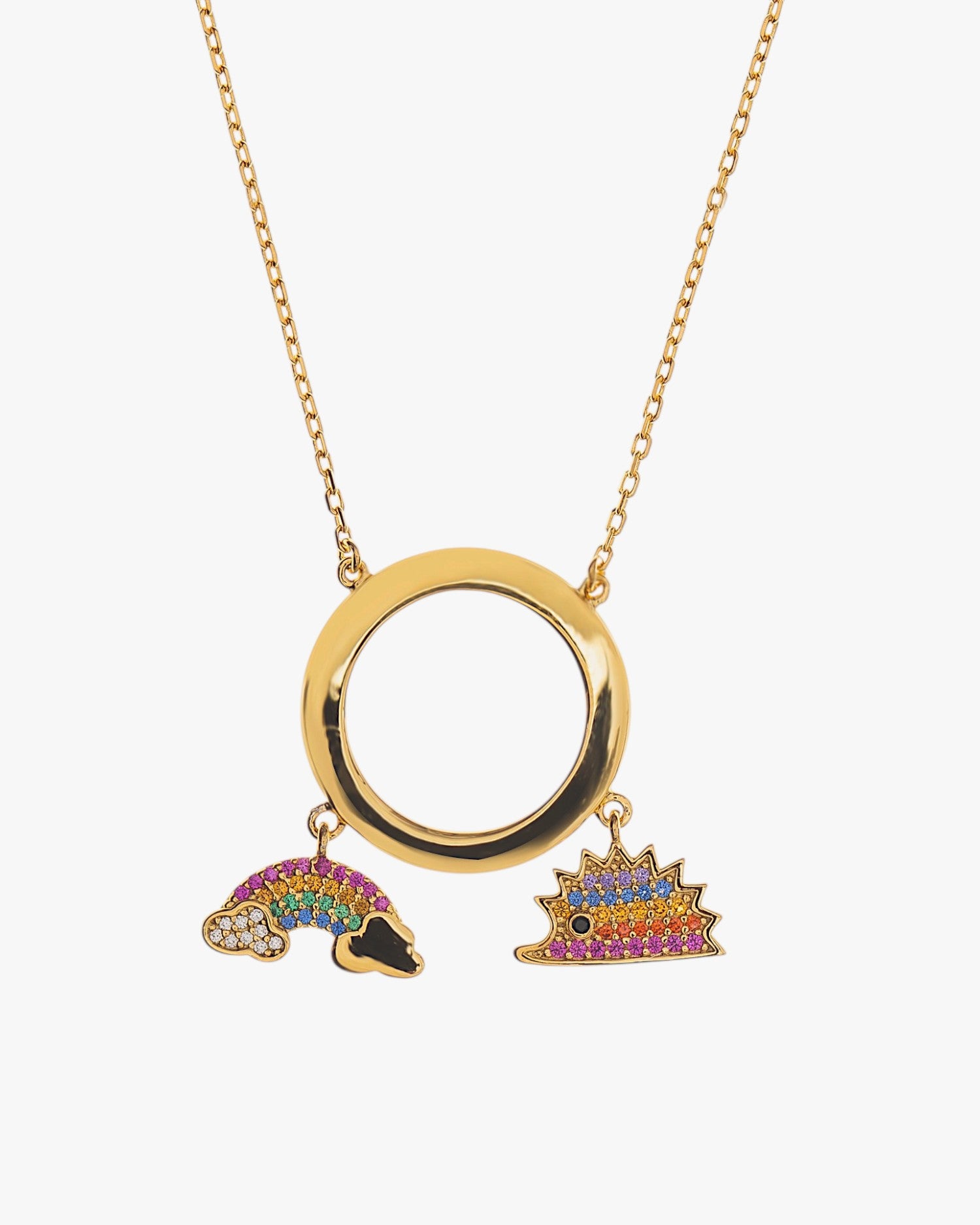 Original silver necklaces with gold plating and rainbow design