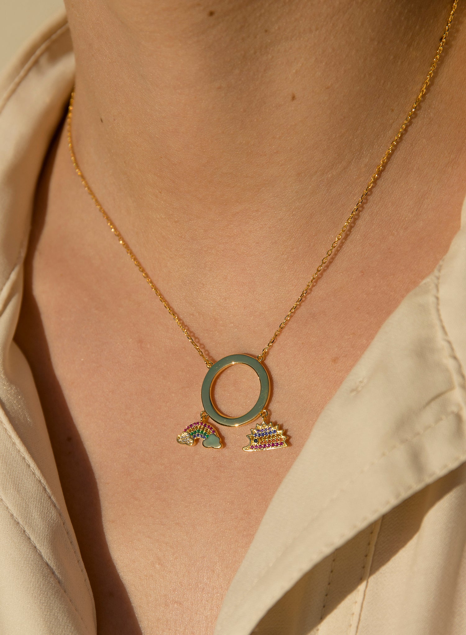 Original silver necklaces with gold plating and rainbow design