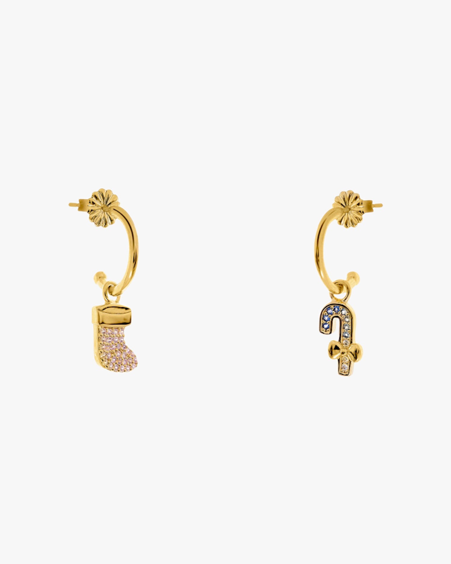 Hoop earrings with pendants and Christmas-themed charms