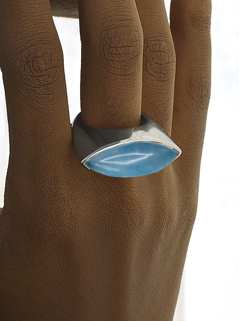 Silver rings with aventurine-toned blue stones
