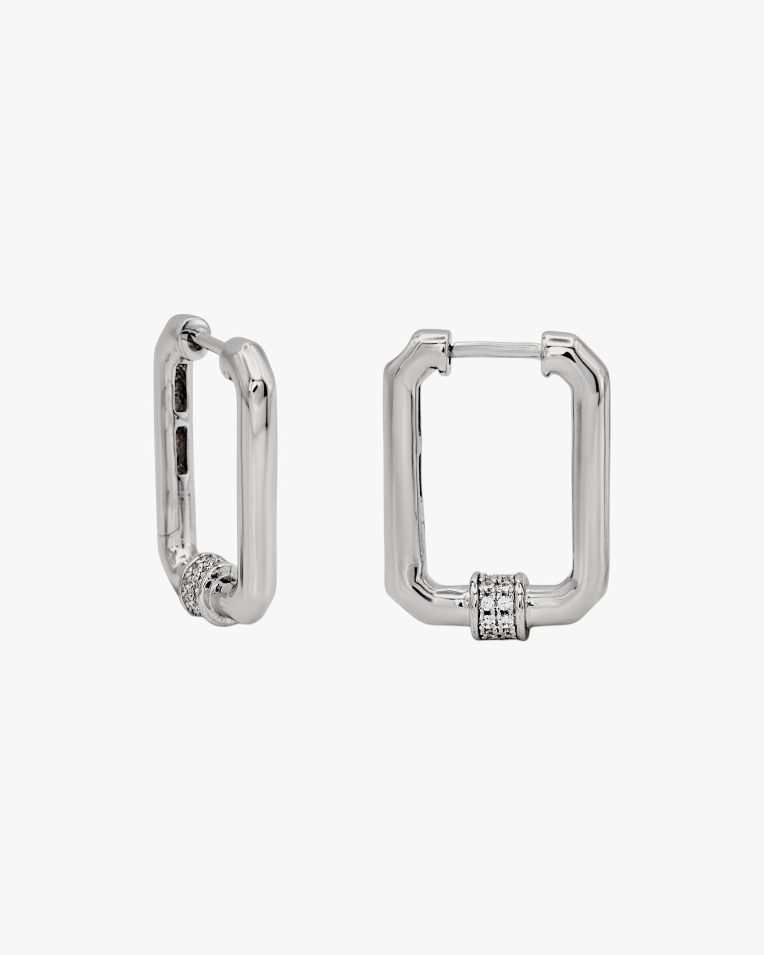 Silver hoop earrings, octagonal rectangle design