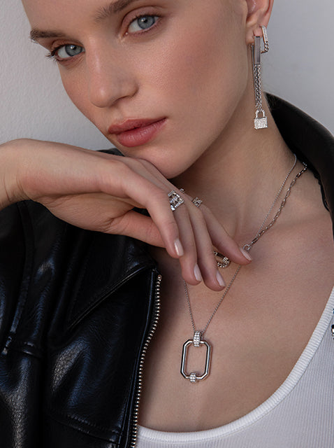 pendentif argent brillante design rectangle octogonal